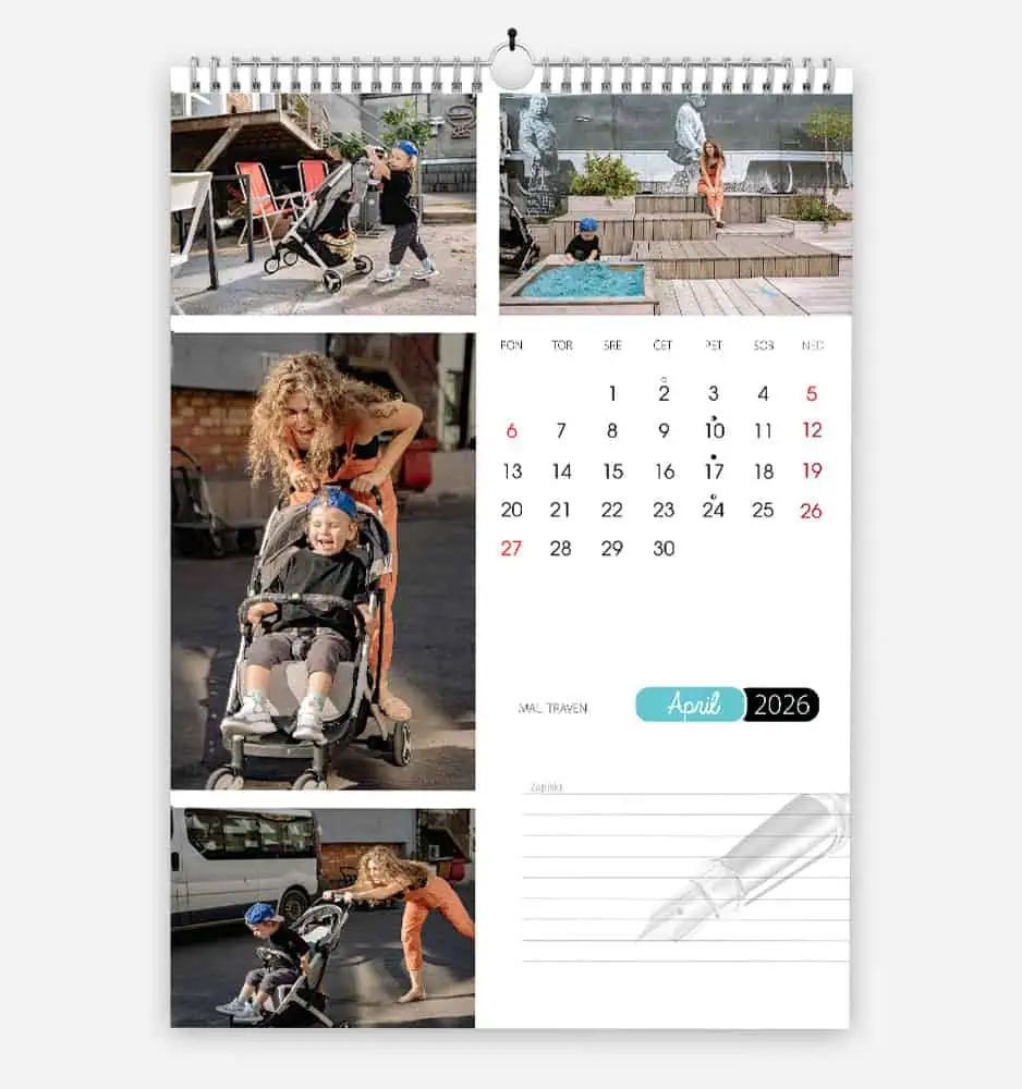 Stenski koledar s fotografijami.