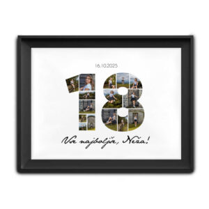 Jubilejni kolaž. Fotografije postavljene v obliki števila. Kolaž za rojstni dan.
