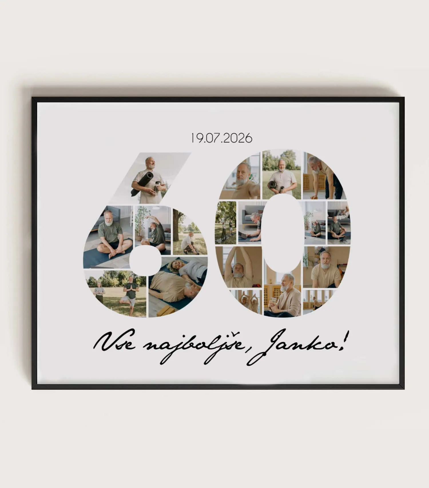 Jubilejni kolaž. Fotografije postavljene v obliki števila. Kolaž za rojstni dan.