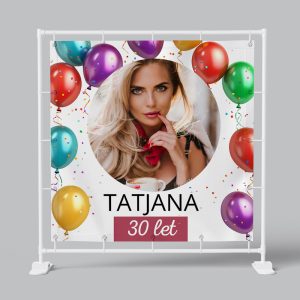 Personalized birthday banner for Tatjana's 30th birthday celebration with colorful balloons.