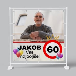 Celebrating Jakob's 60th birthday with a festive banner and cheerful balloons.