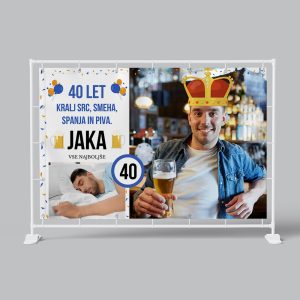 40th birthday celebration banner with beer, snacks, and joyful atmosphere for a memorable party.