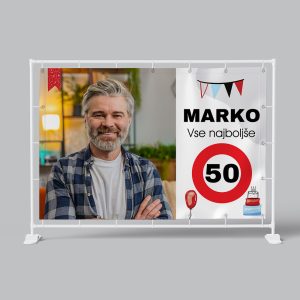 Celebrating Marko's 50th birthday with a personalized banner and cheerful design.