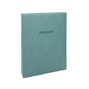 Light blue photo album with leaf pattern cover for memories and photos.