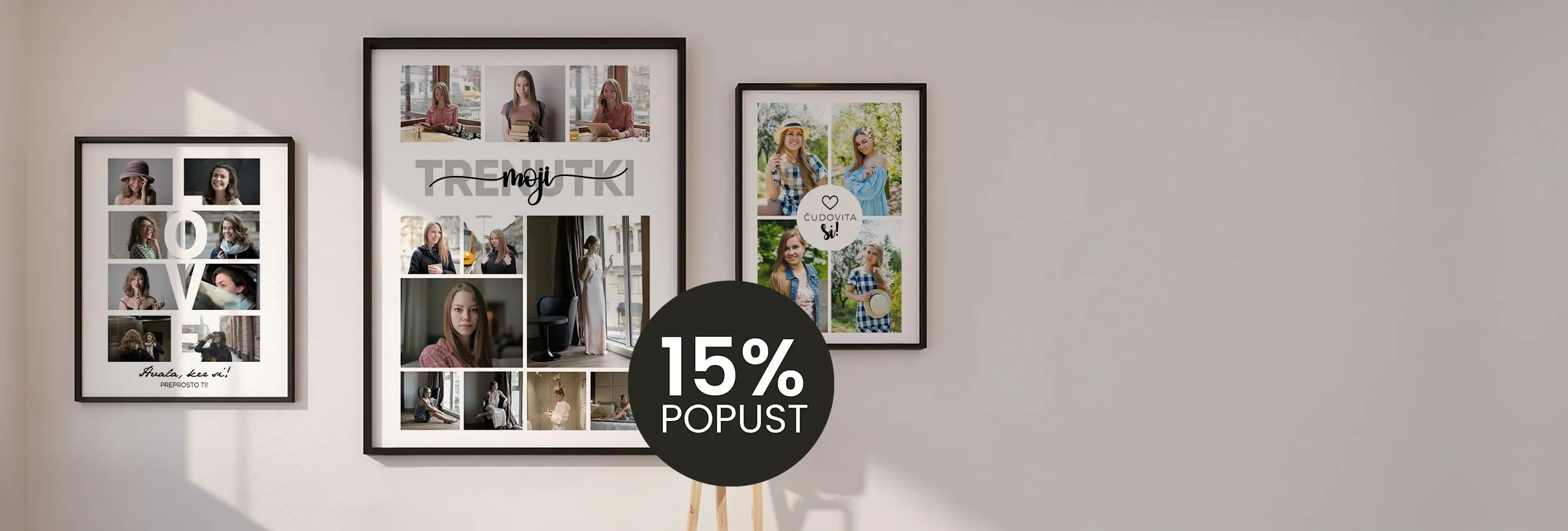 FOTO GM - Collage of personalized photo frames and wall art for home decor.