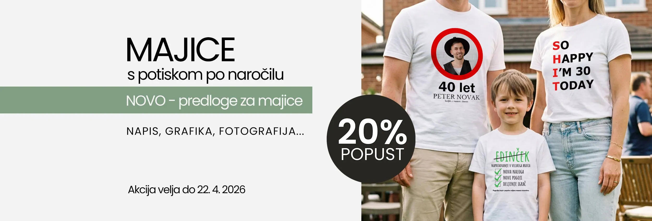 Customizable printed T-shirts for special occasions, including birthdays and family events.