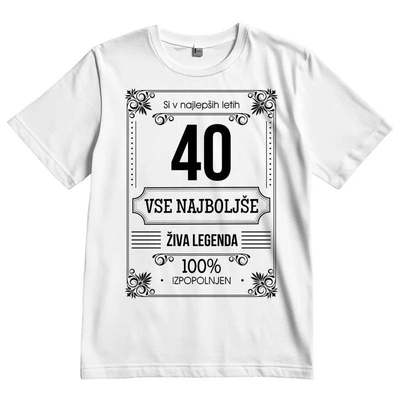 ziva-legenda-majica 40th birthday T-shirt with Slovenian text celebrating a legendary life and perfect summer.