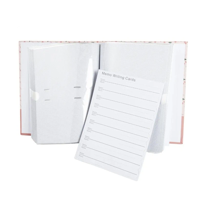 Open notebook with memo writing cards for note-taking and organization.
