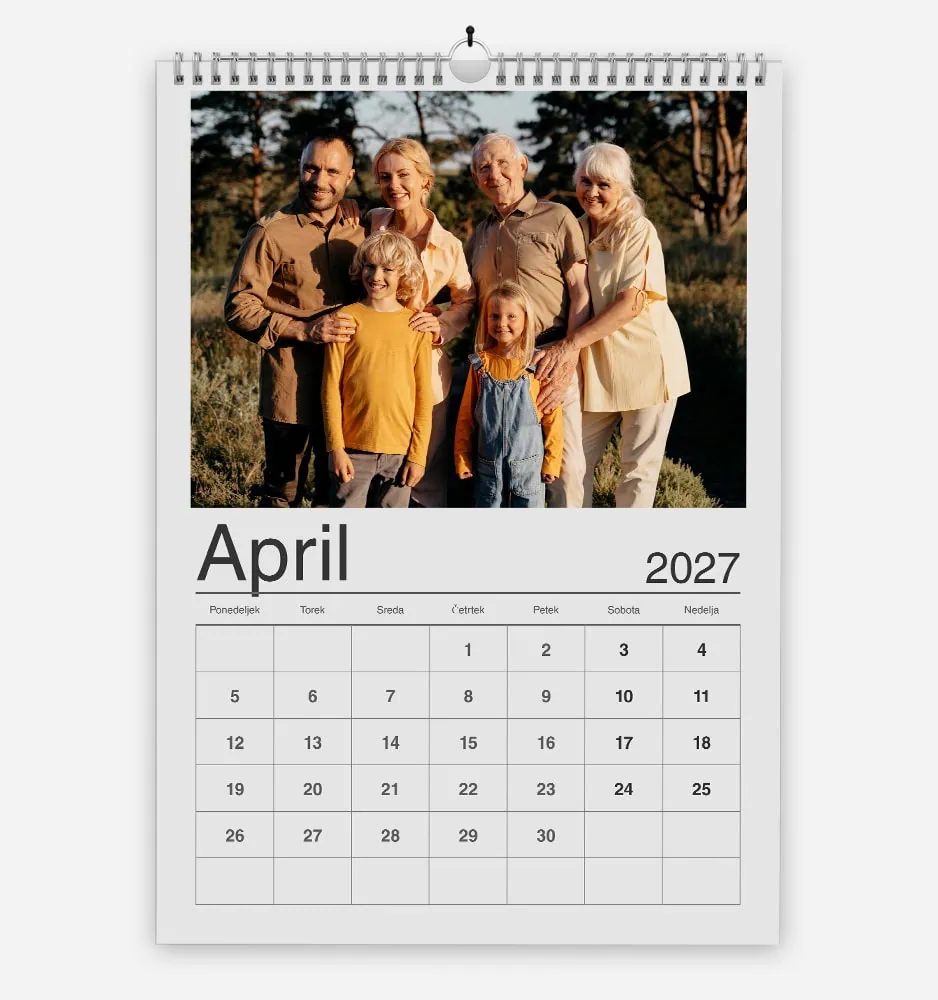 brezcasna_sivina_base3 Family photo on a calendar page for April 2027, outdoors in a park.