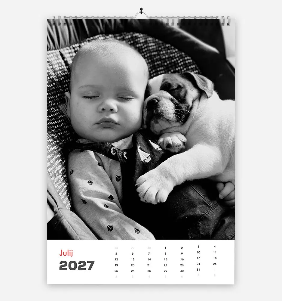 enostavna_base Black and white photo of a sleeping child with a puppy in a cozy setting.