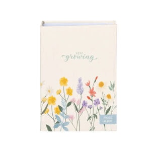 Floral photo album with colorful flowers and 'Keep Growing' text on cover.
