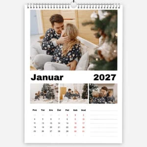 Family celebrating Christmas in cozy home with decorated tree in January 2027.