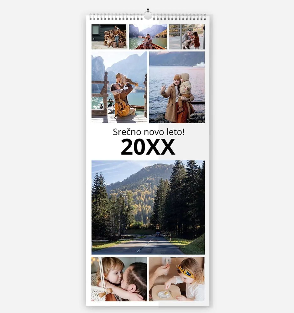 Outdoor summer calendar with scenic mountain and lake photos and children playing.
