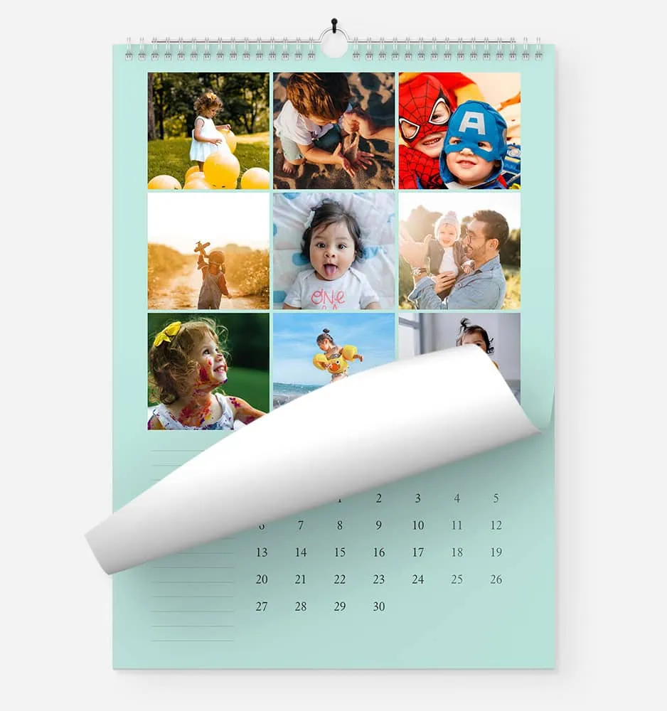 Colorful photo calendar featuring children and family moments for 2023.