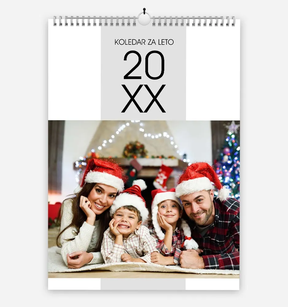 Family celebrating Christmas with Santa hats and festive decorations.