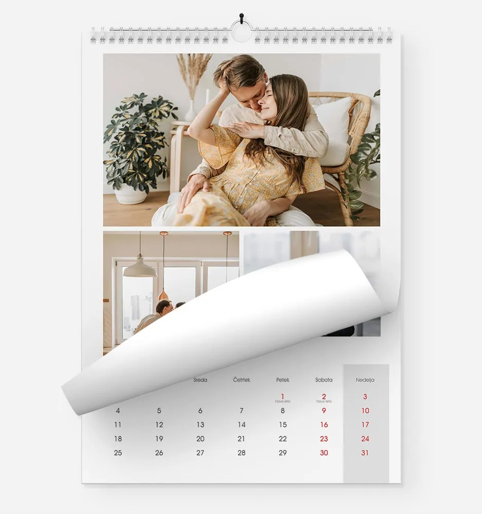 smotka_1 Calendar with a photo of a couple hugging on top, featuring a cozy home setting.