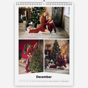 Festive Christmas scenes with women and children decorating and celebrating with Christmas trees.