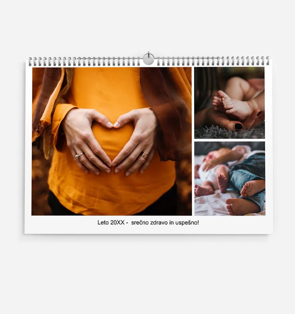 Pregnant woman forming a heart shape with her hands on her belly.