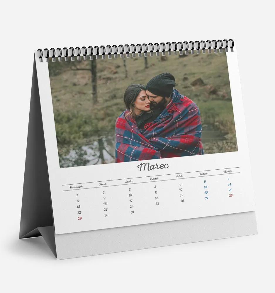 bela_dilema_3 Couple embracing outdoors on a scenic calendar page for March.