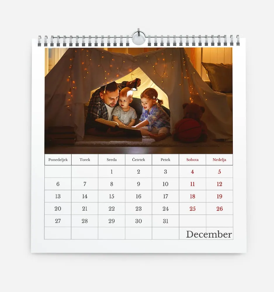 Children reading inside a cozy tent with fairy lights, December calendar visible below.