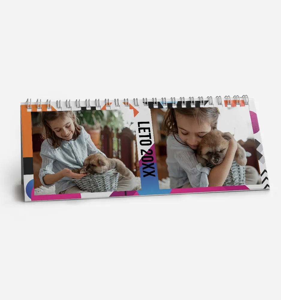 Personalized photo calendar with a girl and puppy, custom name LEITO 202X.