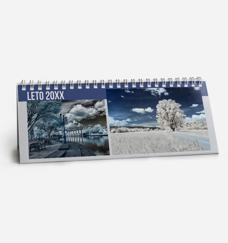 enostavna_namizni_l_1 Calendar with scenic black and white and color landscape photos for summer 20XX.