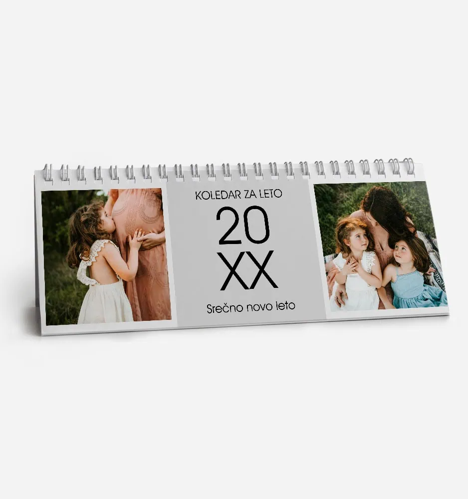 Customizable summer photo calendar with family pictures and year 20XX.