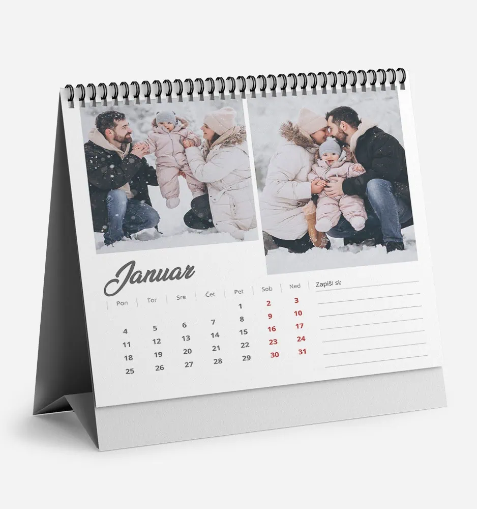 nezna_belina_k_4 Family enjoying winter snow with baby in January calendar scene.