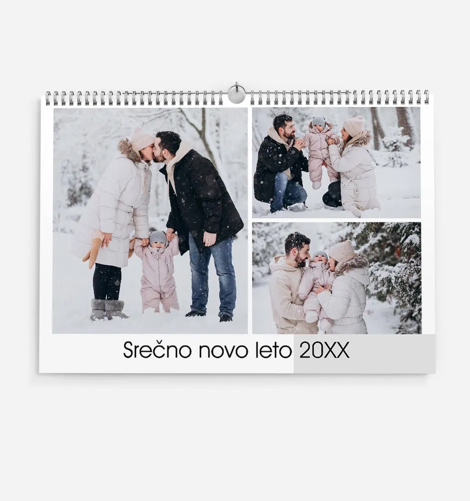 Ležeči stenski koledar s fotografijami.