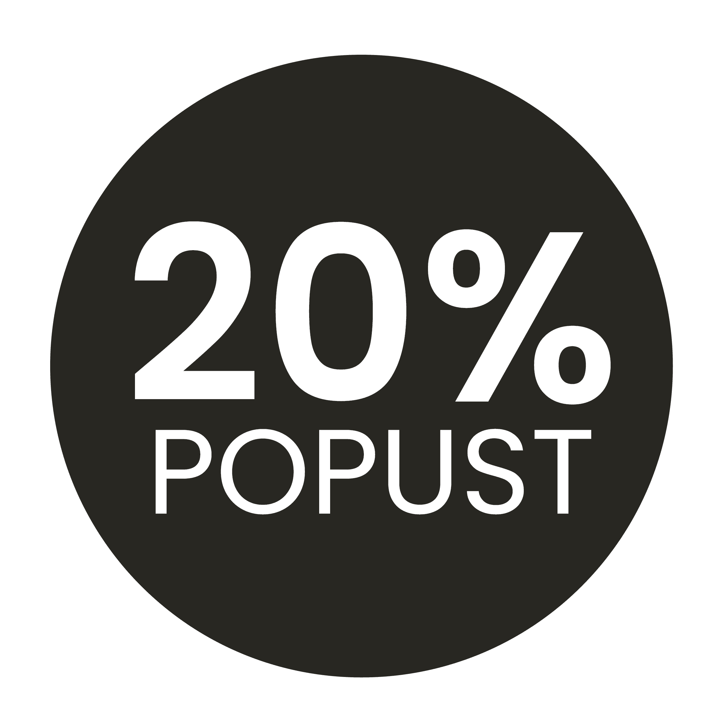 20% discount badge on promotional offer with black background.
