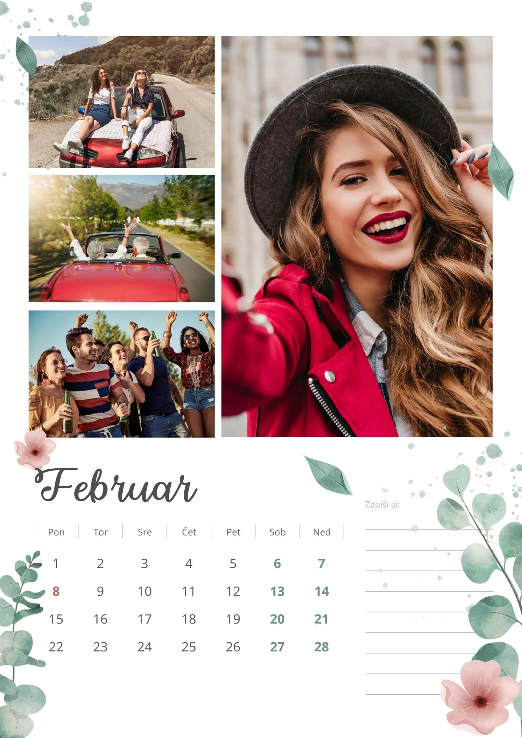 Young woman in red jacket and black hat smiling outdoors in February.