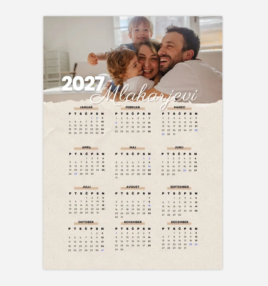 Family celebrating in a cozy home for 2023 calendar photo.