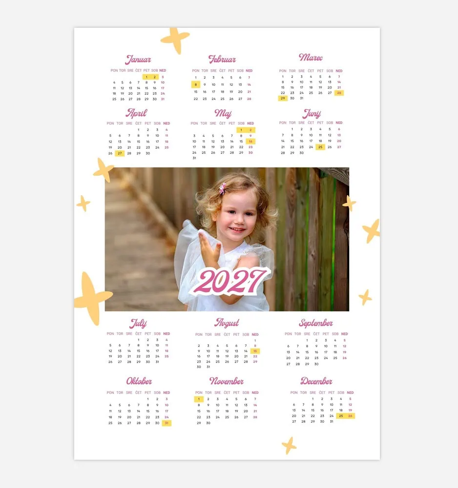 2023 calendar featuring a smiling girl with a wooden fence background.