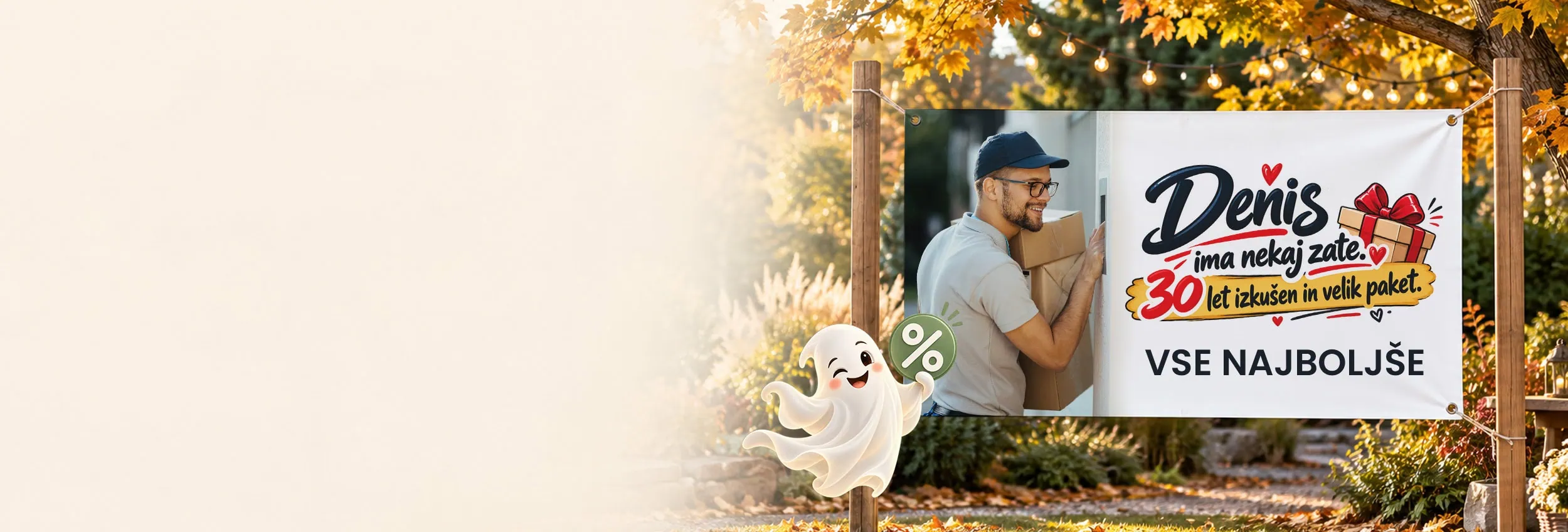 Outdoor promotional banner for FOTO GM with a man and a woman in a park setting.