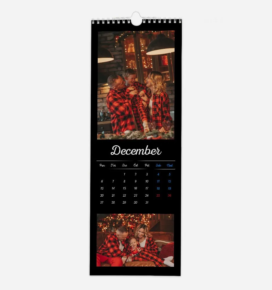 Family celebrating Christmas in cozy, festive setting with matching red plaid pajamas.