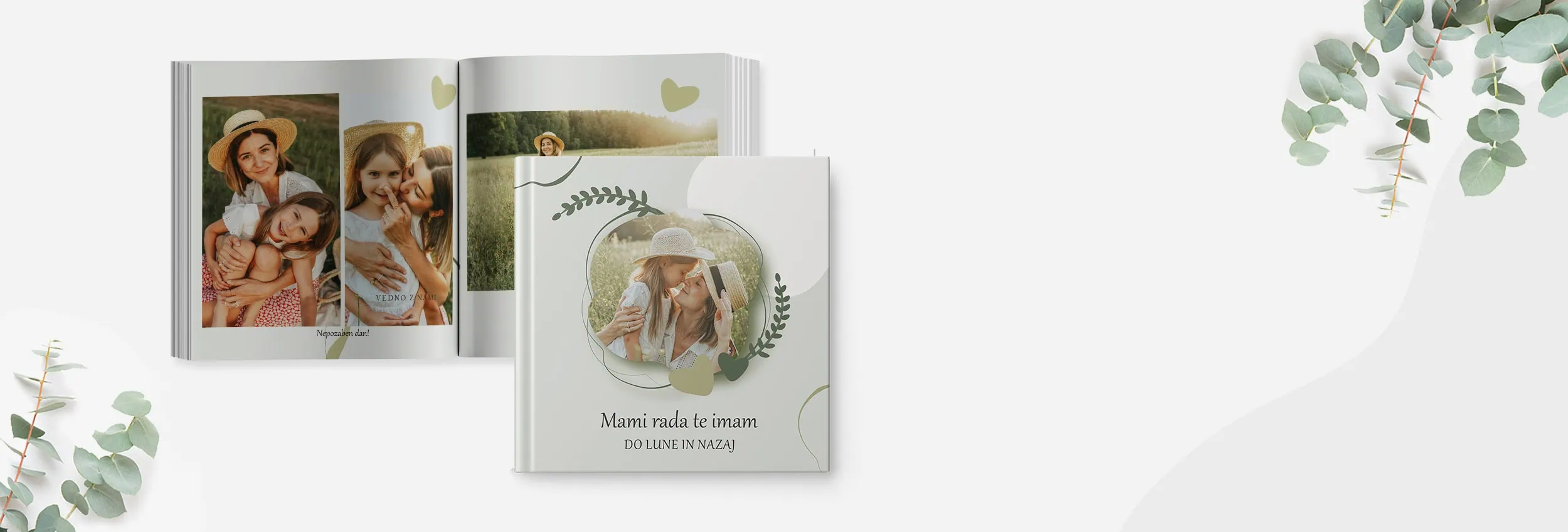 Family photo album with children and mother, outdoor setting, warm sunlight.