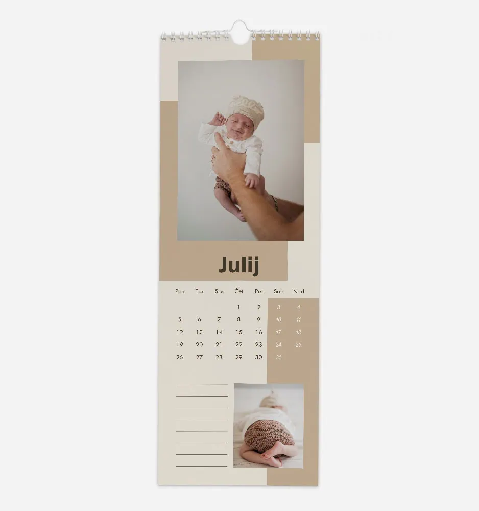 Personalized calendar featuring a baby named Julij with a photo of a smiling newborn.