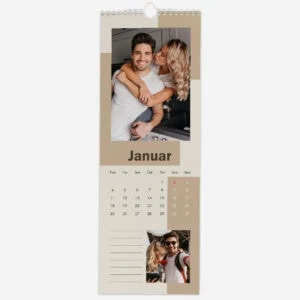 Happy couple embracing in a cozy kitchen, January calendar background.