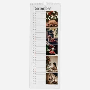 December calendar with festive holiday images and Christmas scenes.